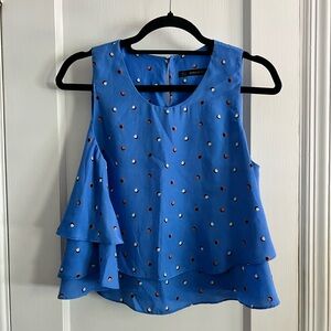 Zara Blue Ruffled Embellished Blouse